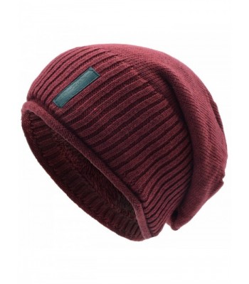 UPhitnis Warm Knit Hat For Men & Women- Soft Long Loose Winter Hat With Hemming and Wool Inner - Red - CS186OZXGDM