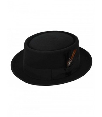 MLN Men's Pork Pie Wool Felt Fedora Black - CE188ZC0ZEK