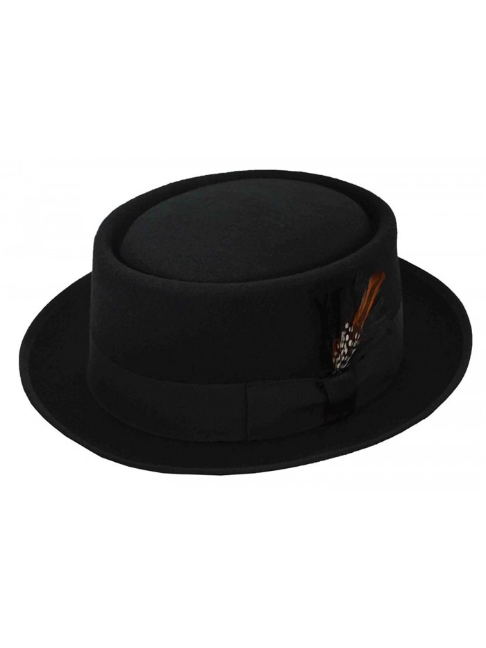 MLN Men's Pork Pie Wool Felt Fedora Black - CE188ZC0ZEK