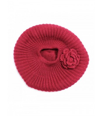 Womens Winter Beret Flower Brown