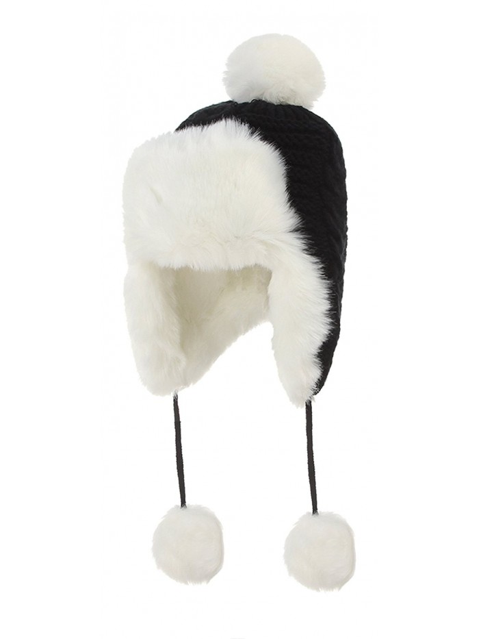 Gemvie Women's Chunky Slouchy Earflap Beanie Pom Ball Hat Fuzzy Ski Cap - Black - C7187GWOL0M