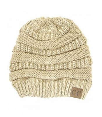 Thick Knit Soft Stretch Beanie Cap - Gold - CK11P21589H