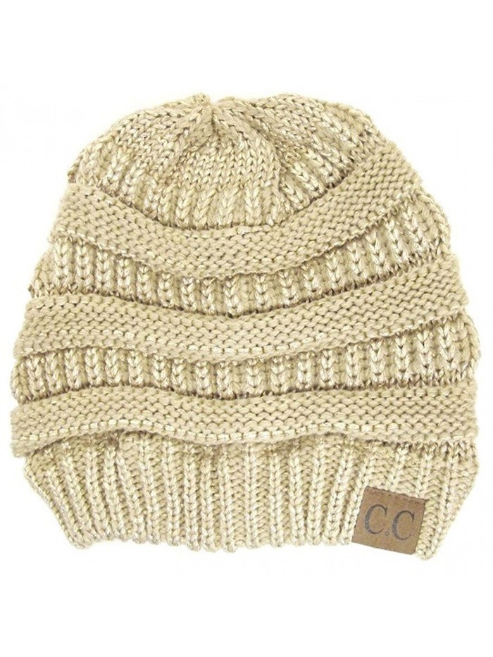 Thick Knit Soft Stretch Beanie Cap - Gold - CK11P21589H