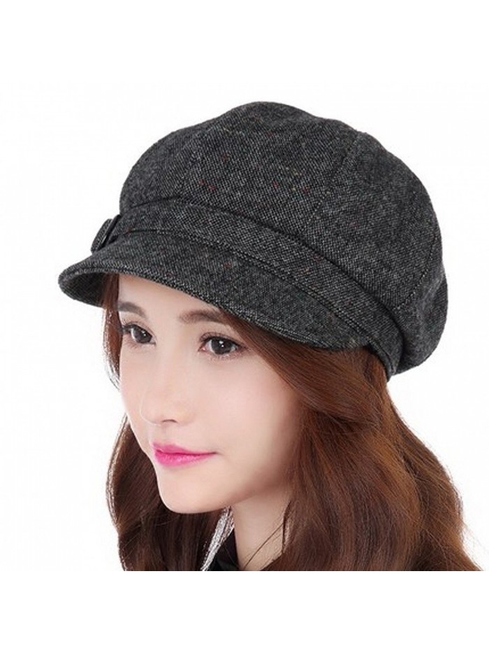 Womens newsboy Cabbie Hat Vintage Wool Beret Cap - Black-Grey - C3185YOG0IZ