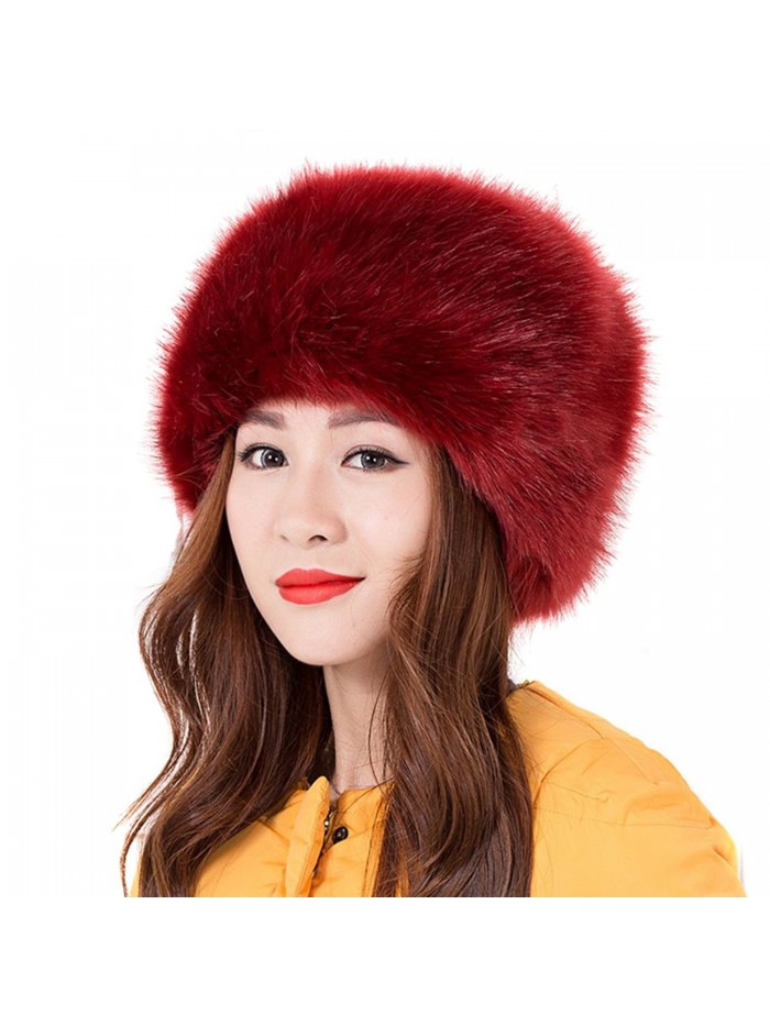 LITHER Women Ladies Girls Cossack Russian Style Faux Fur Hat Winter Warm Cap - Wine Red - C812N1N1P6O