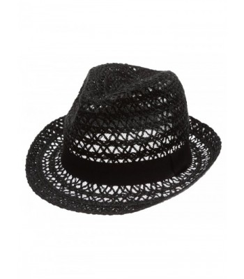 Summer Foldable Trilby Short Brim Lightweight Crushable Fedora Hat with Band - Black - C017Y4YYHYZ