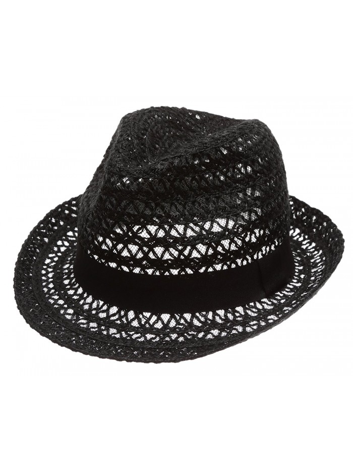 Summer Foldable Trilby Short Brim Lightweight Crushable Fedora Hat with Band - Black - C017Y4YYHYZ