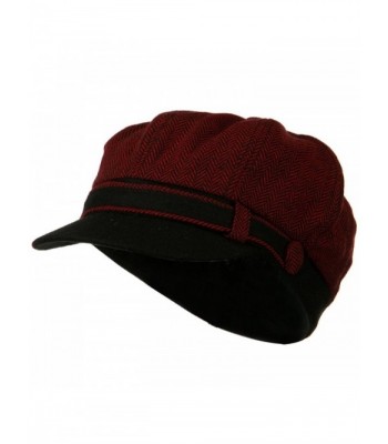 Wool Blend Herringbone Newsboy Cap - Red - C4110J6H573