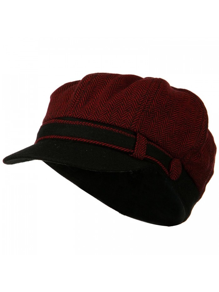Wool Blend Herringbone Newsboy Cap - Red - C4110J6H573