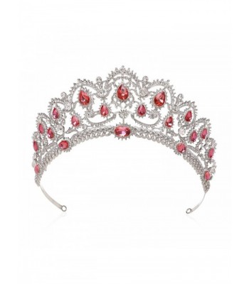 SWEETV Vintage Crystal Crown for Women Rhinestone Queen Tiara Wedding Hair Accessories- Pink - CL17YXYK403