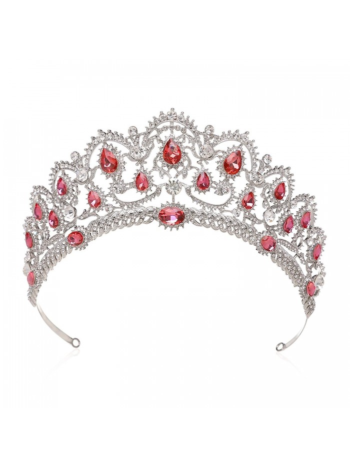 SWEETV Vintage Crystal Crown for Women Rhinestone Queen Tiara Wedding Hair Accessories- Pink - CL17YXYK403