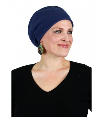 Chemo Caps for Women Slouchy Beanie Hat- Cotton Knit- Lightweight Cancer Headwear by Parkhurst - Navy - CM11X3RCOOJ