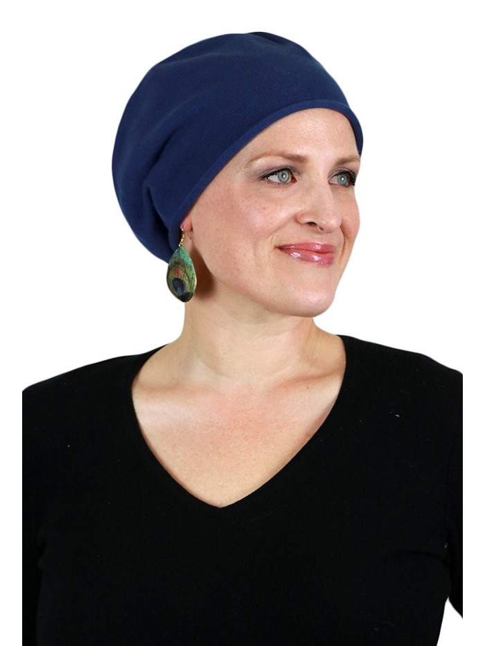 Chemo Caps for Women Slouchy Beanie Hat- Cotton Knit- Lightweight Cancer Headwear by Parkhurst - Navy - CM11X3RCOOJ