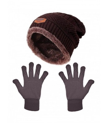 HindaWi Womens Slouchy Beanie Gloves Set Skull Cap Touch Screen Mittens Winter Hat - _Hat+ Gloves (Brown) - CO189WC4975