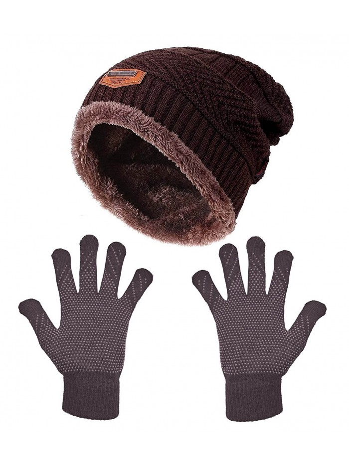 HindaWi Womens Slouchy Beanie Gloves Set Skull Cap Touch Screen Mittens Winter Hat - _Hat+ Gloves (Brown) - CO189WC4975