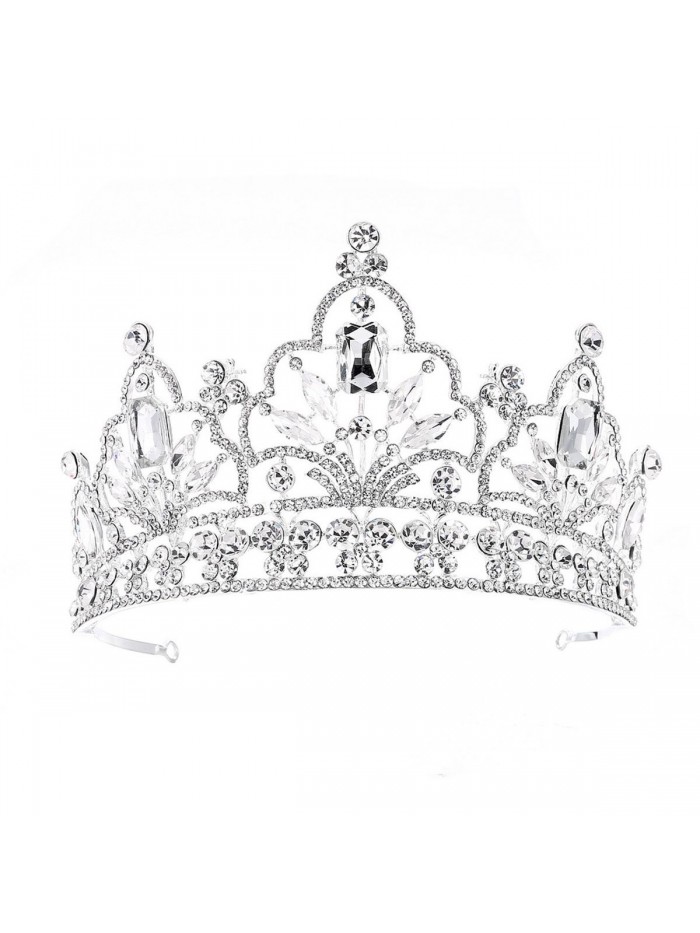 FF Pageant Crown Tiara for Women 4 Inches Tall Tiaras Wedding Hair Accessories - C712N8O7482