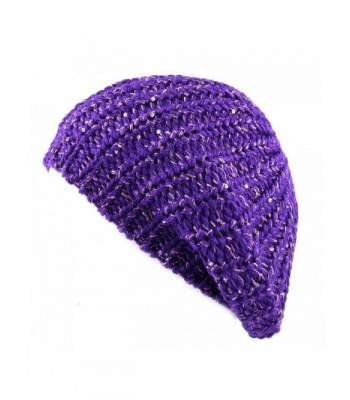 The Hat Depot 700hat51 Sequin Knit Beret Tam One Size Hat - Purple2 - CU12DR229RB