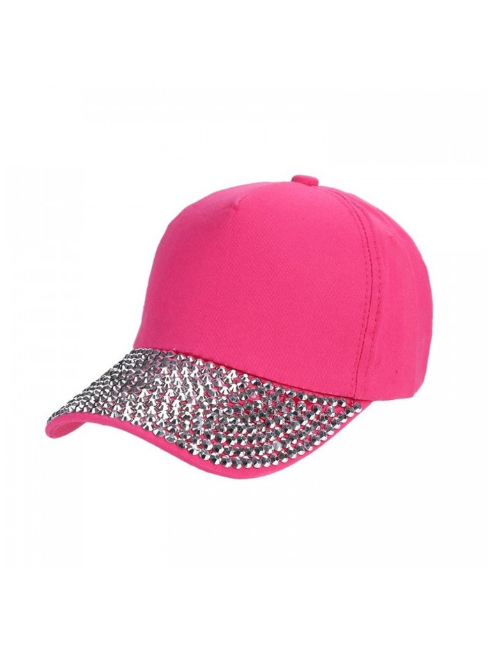 Makalon Womens New Fashion Baseball Cap Rhinestone Paw Shaped Snapback Hat - Hot Pink - CP1843ORTR4