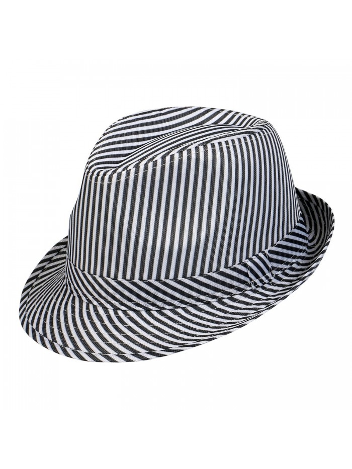 1611MAIN Pin Stripe Fedora Hat- Poly - White/Black Poly - CS11TVBMAZX