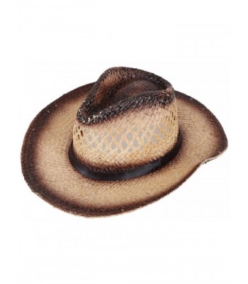 Simplicity Western Men / Women Cowboy Straw Hat with Leather Band - Chestnut_belt - C912HVN4JCZ