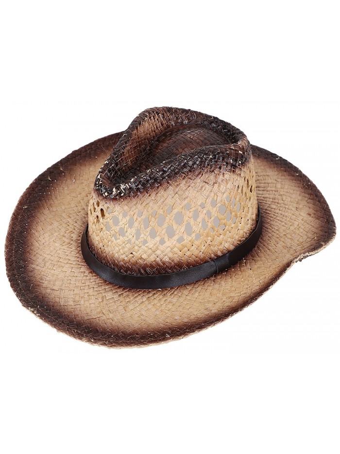 Simplicity Western Men / Women Cowboy Straw Hat with Leather Band - Chestnut_belt - C912HVN4JCZ