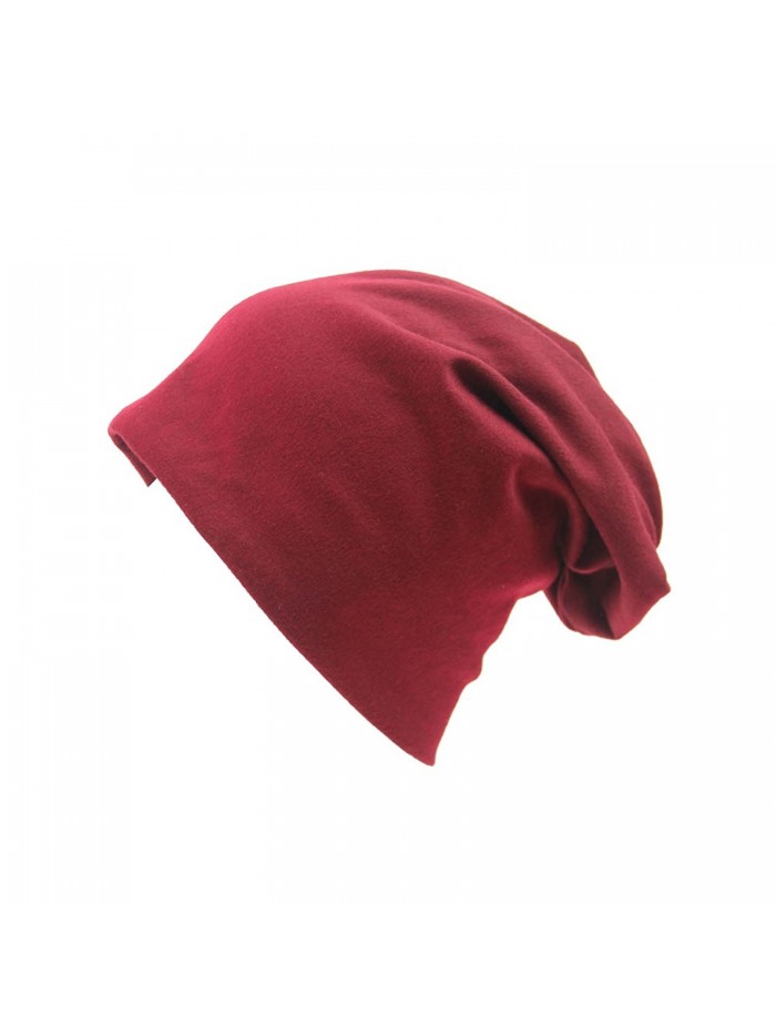 Opromo Unisex Baggy lightweight Hip-Hop Soft Cotton Slouchy Stretch Beanie Hat - Maroon - C1184T55QUO