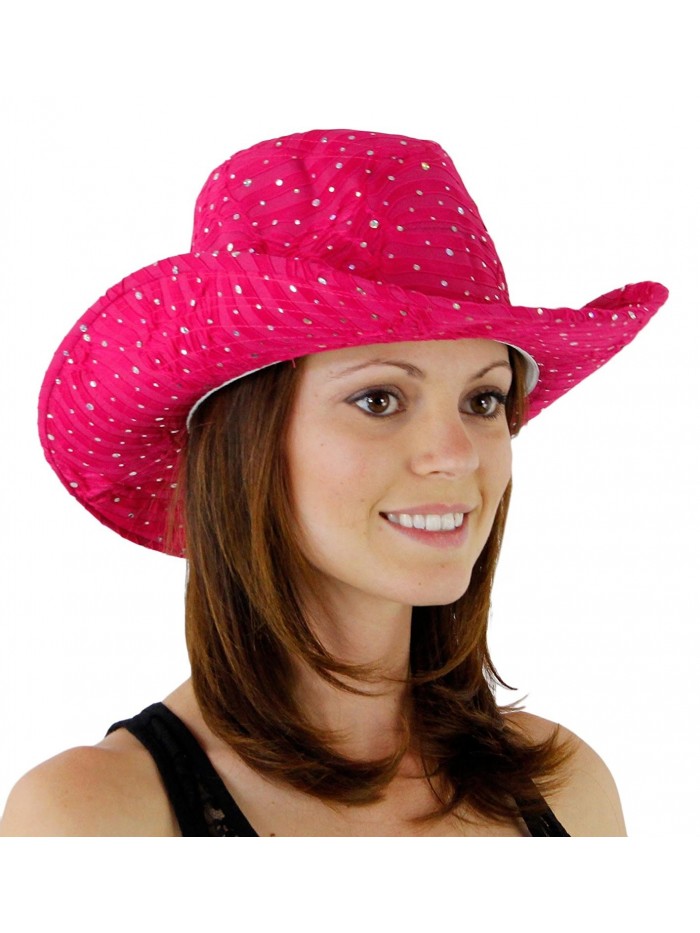 Glitter Sequin Trim Cowboy Hat for Ladies - Hot Pink - C21173EFQBV