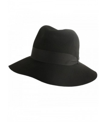 Winter Soft Wool Felt Ribbon Fedora Floppy Panama 3" Wide Brim Dress Hat - Black - CY127BMXOGX