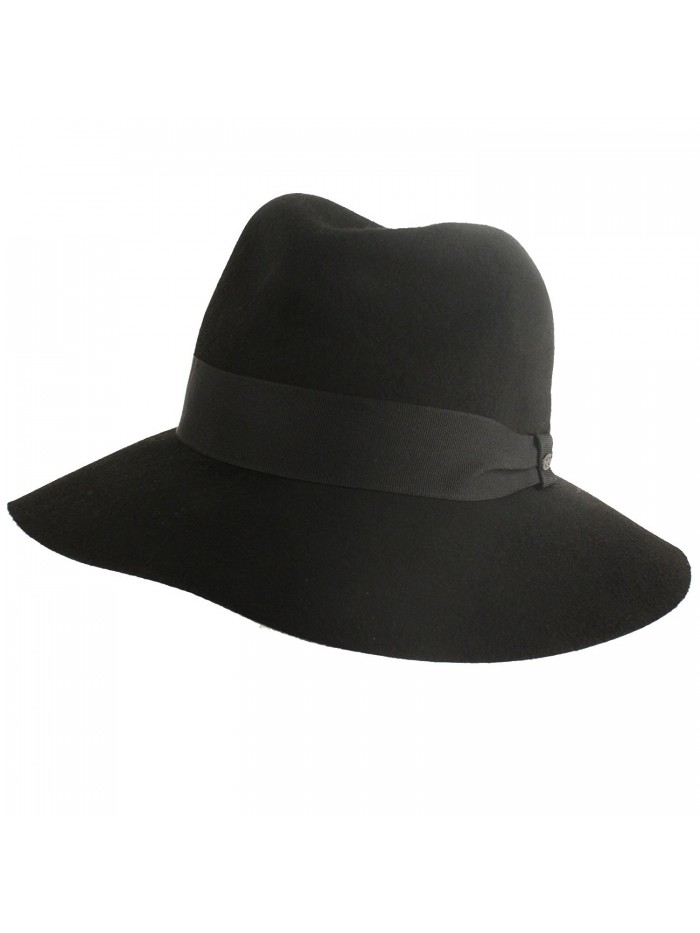 Winter Soft Wool Felt Ribbon Fedora Floppy Panama 3" Wide Brim Dress Hat - Black - CY127BMXOGX