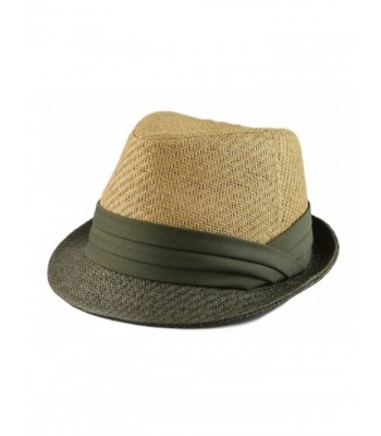 Mens Summer 2 Tone 100% Paper Straw Fedora Trilby Hat S/M- L/XL Khaki/Green - CC12D66B46P