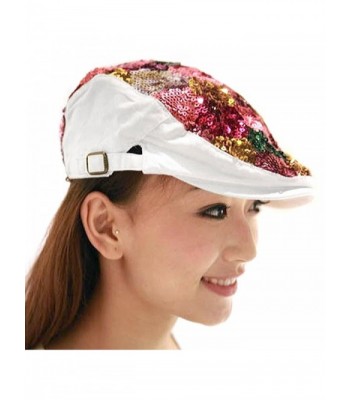 LOCOMO Colorful Multicolor Sequin Glitter Newsboy Beret Cap Hat FFH037 - White - C812O1YVBQ2