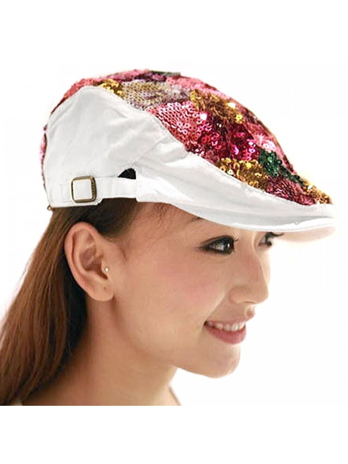 LOCOMO Colorful Multicolor Sequin Glitter Newsboy Beret Cap Hat FFH037 - White - C812O1YVBQ2