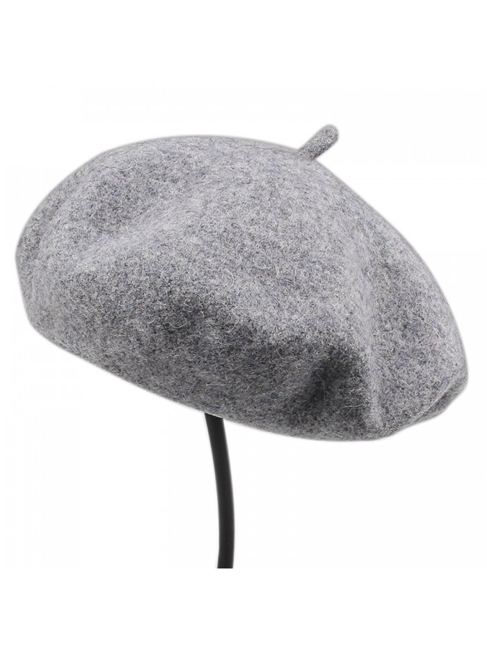 Womens winter wool French Beret Tam Beanie Hat Cap Wool Beanie - Grey - CT1884I0GDM