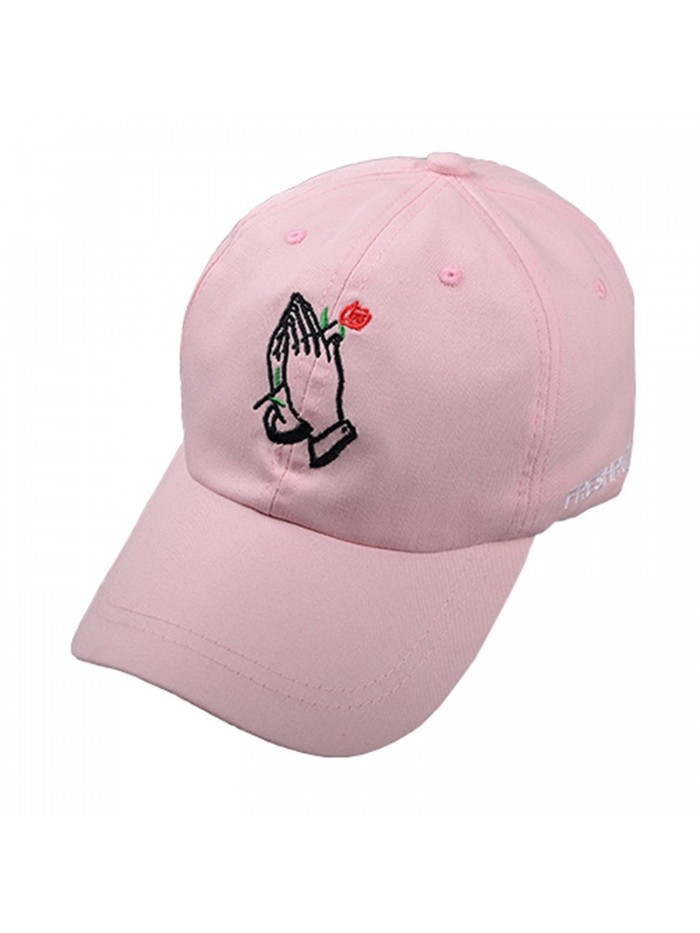 NE Norboe Hand With Rose Flower Emroidered Baseball Cap Adjustable Snapback Plain Hat - Pink - CQ17Y7NOZRK