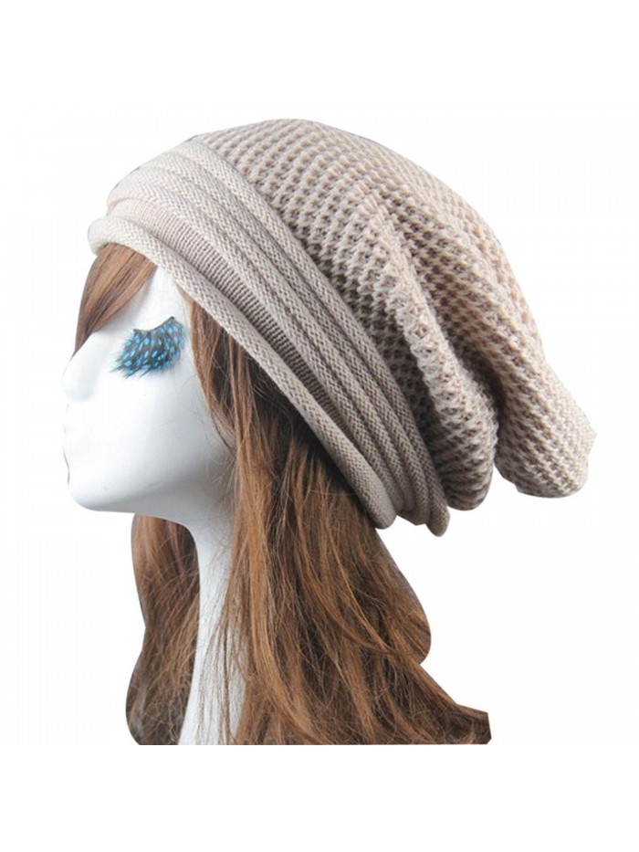 Perman Knit Winter Warm Women Men Hip-Hop Beanie Hat Baggy Unisex Ski Cap Skull - Beige - C212O4PMJ3G