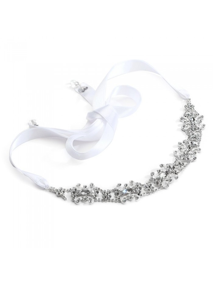 Silver Crystal Rhinestone Headband Wedding Bridal Ribbon Hair Vine ...