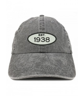 Trendy Apparel Shop Established 1938 Embroidered 80th Birthday Gift Pigment Dyed Washed Cotton Cap - Black - CF12O351ZKQ