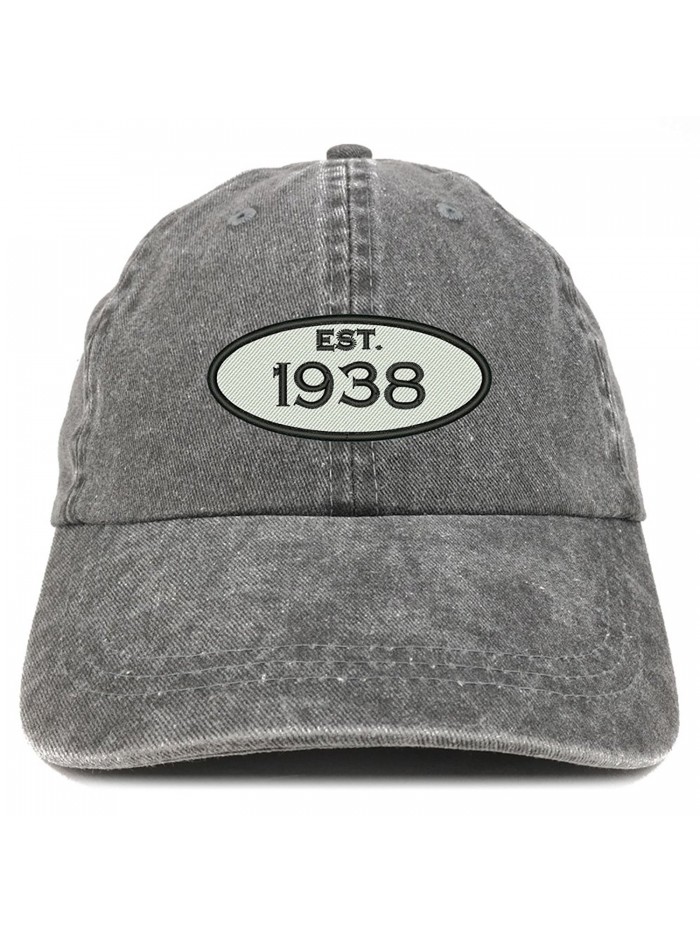Trendy Apparel Shop Established 1938 Embroidered 80th Birthday Gift Pigment Dyed Washed Cotton Cap - Black - CF12O351ZKQ