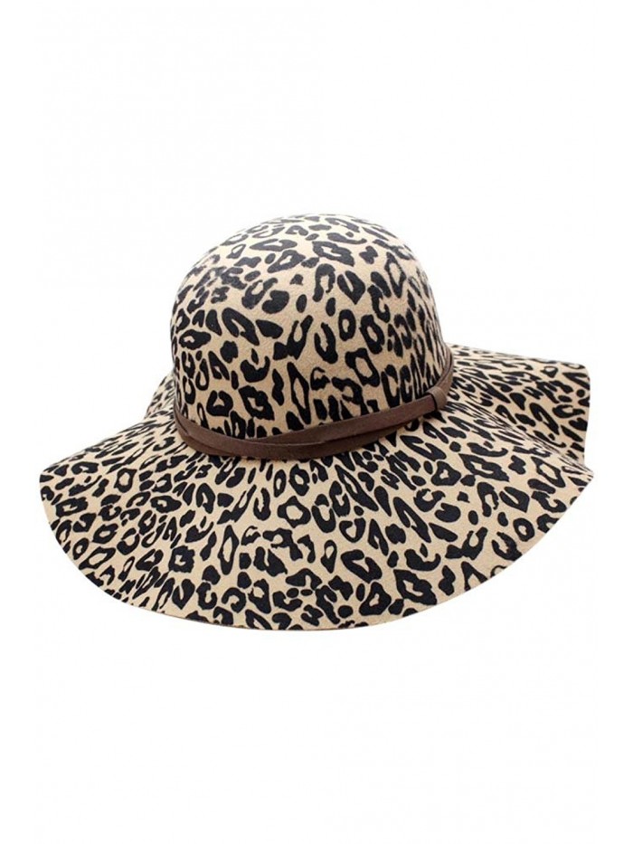 Luxury Divas Leopard Print Wool Floppy Hat - Beige - CH12LWWU46B