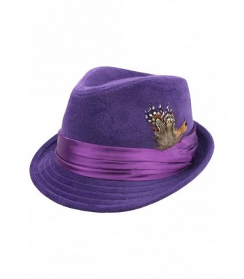 Luxury Divas Purple Wool Felt Fedora Hat With Feather Trim - CT17YLQT78G