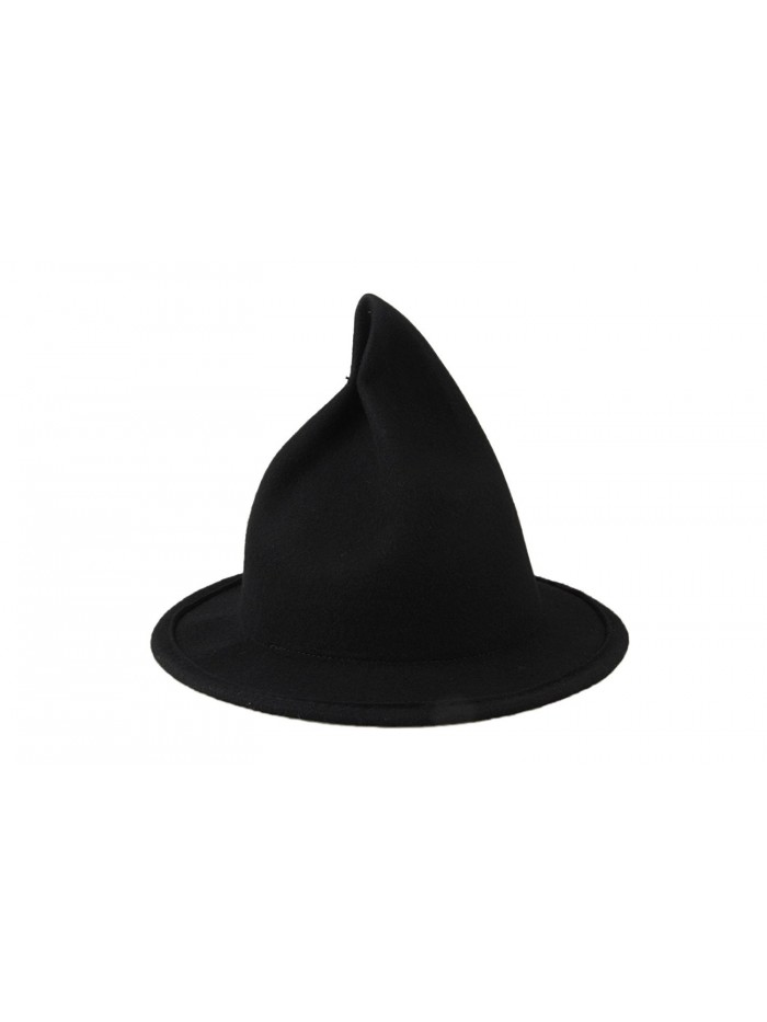 Dantiya Women's Wool Felt Candy Colored Sharp Pointed Witch Hat - Black - CO12KPNX9VZ