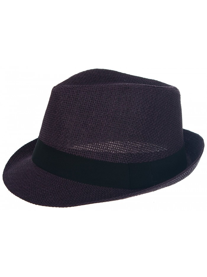 DRY77 Mens Womens Straw Summer Short Brim Fedora Hat Trilby Beach Gangster Hot - Purple - CT11LXUMCF9