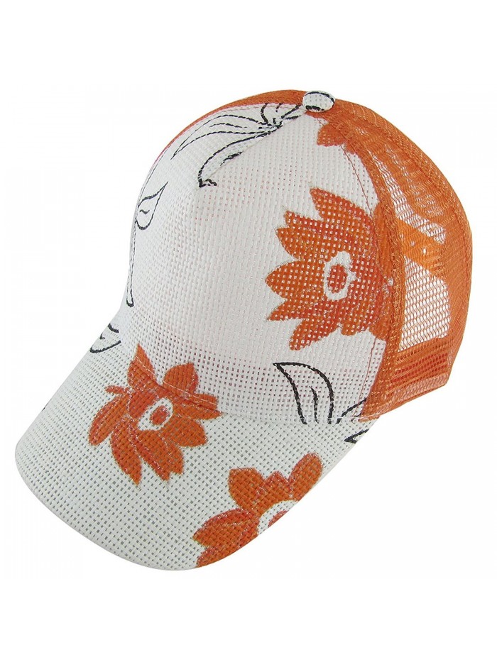 Orange Flowers Prints Sun Visor Adjustable Slouch Cap for Lady - Medium Orange - CH119BHMHNN