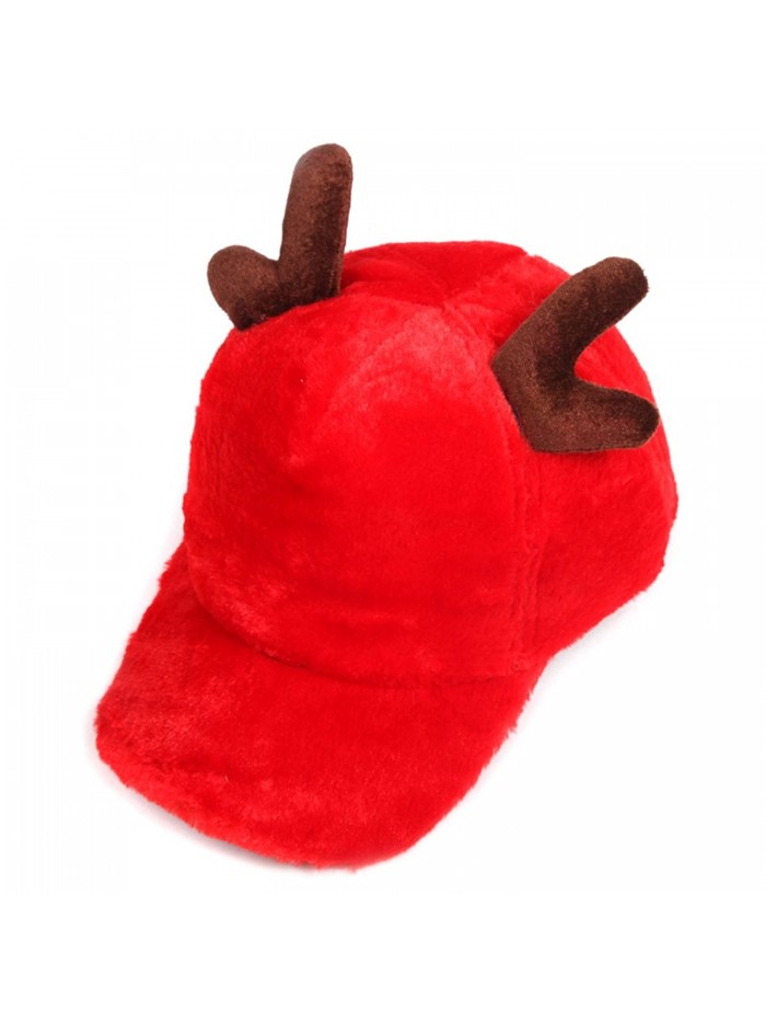 LOCOMO Women Girl Cute Reindeer Deer Horn Baseball Cap - Red - CS11HVRZURF