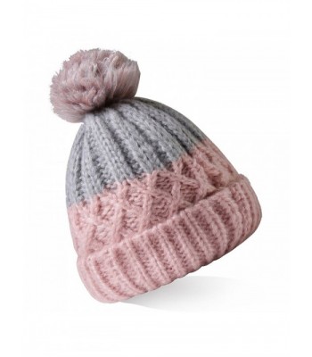 Boncy Women's Winter Hand Knit Pompoms Beanie Hat Ski Cap - Grey/Pink - CH17YZ239IU