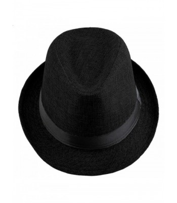 Samtree Fedora Hats for Women Men-Braid Straw Short Brim Jazz Panama Cap - 01-black - CT12GBK54WD