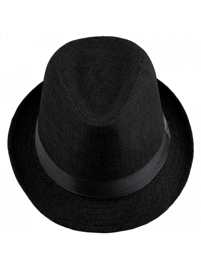 Samtree Fedora Hats for Women Men-Braid Straw Short Brim Jazz Panama Cap - 01-black - CT12GBK54WD