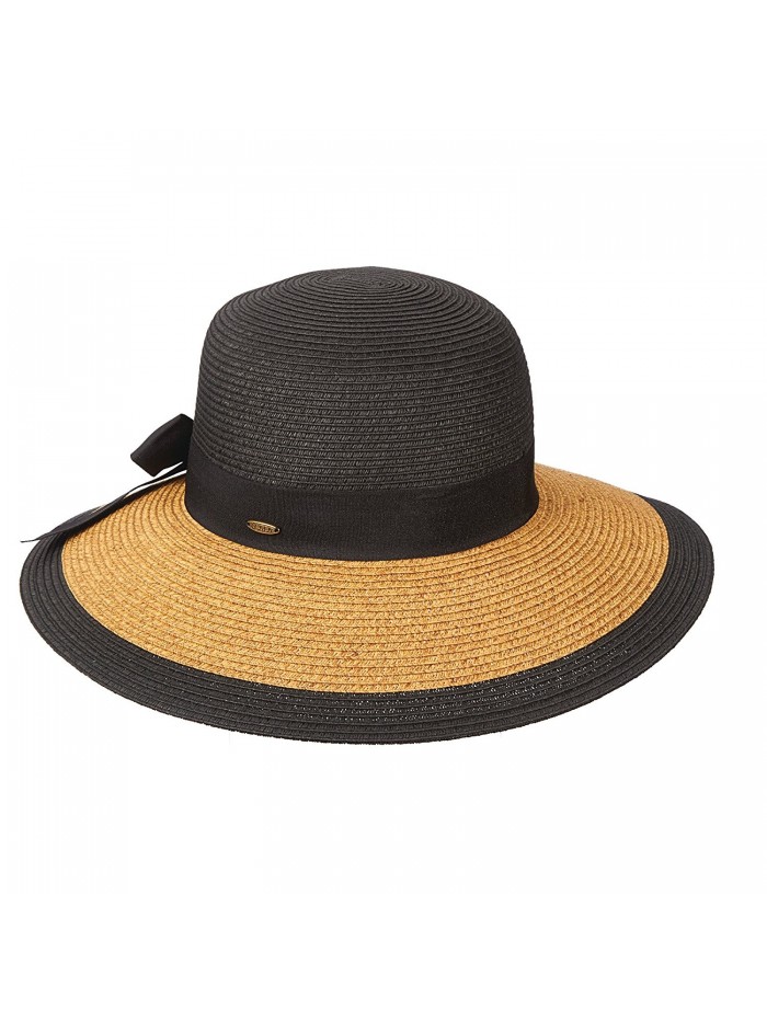 NEW SCALA COLLEZIONE PAPER BRAID 4 INCH BRIM GROSGRAIN BOW BAND SUN HAT - Black - CS11XBO9UFP