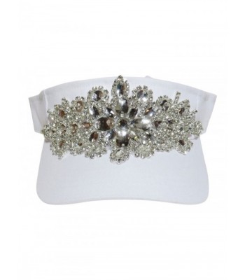 Large Rhinestone/Acrylic Stone Design Sun Visor Hat Cap - White - CK12FUWH91H