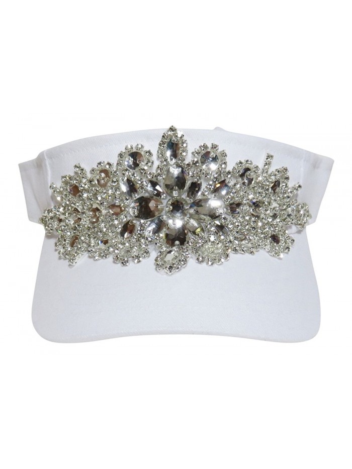 Large Rhinestone/Acrylic Stone Design Sun Visor Hat Cap - White - CK12FUWH91H